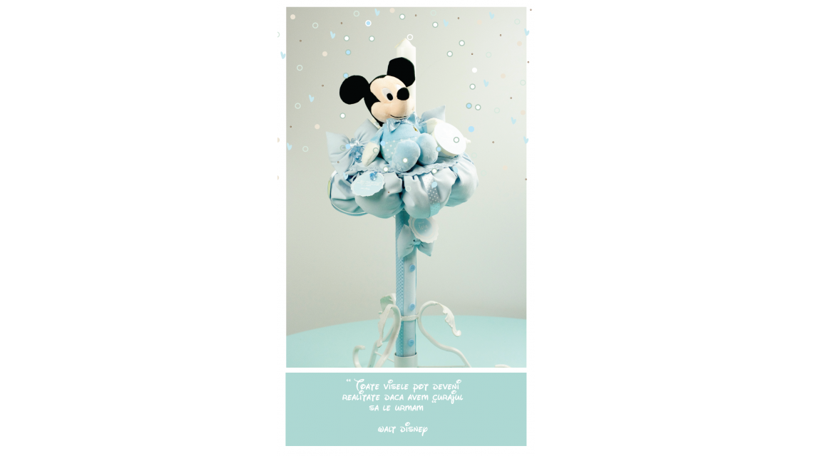 Lumanare botez pentru baieti cu Mickey Mouse, 65x4 cm, Baby Blue  1